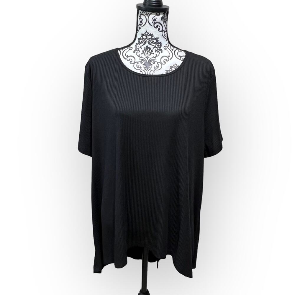 SHEIN Open Back Bow Accent Ribbed High Low Tee sz 2X Black